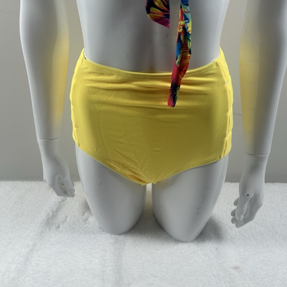 Bikini Set Womens Small Multicolor Floral Ruffle Top High Waist Yellow Bottom - Picture 16 of 16